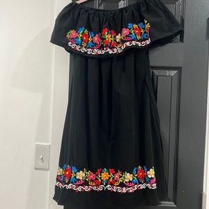 Medium black dress with beautiful colorful flowers